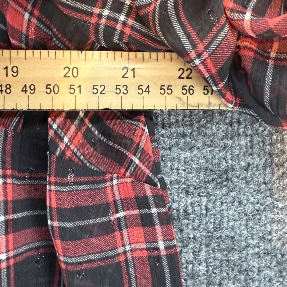 Torrid Blouse Top Womens M Black Red Plaid Mesh Sheer Whimsigoth Holiday Goth - Picture 7 of 8